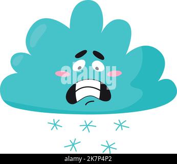 Verängstigte Wolke mit fallendem Schnee. Emoji bei kaltem Wetter Stock Vektor