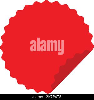 Rotes rundes Etikett mit abgeschältem Rand. Badge-Vorlage Stock Vektor