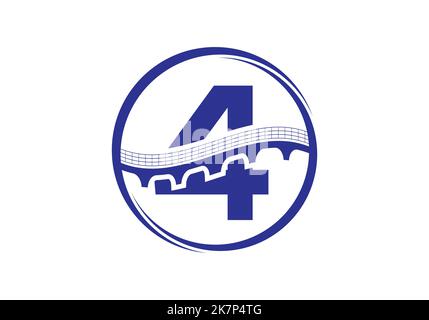Initial 4 Monogramm Buchstaben Alphabet mit Brücke Zeichen. Design-Vorlage für abstraktes Bridge-Logo. Modernes Vektorlogo für das Baugewerbe. Stock Vektor
