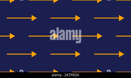 Nahtloses Muster, gelber Vektorpfeil auf Blau, gerade Linie, moderner minimalistischer Stil Stock Vektor