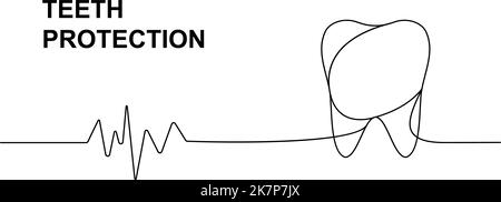 Menschlicher Zahn mit Herzpuls eine Linie kontinuierliche Zeichnung. Menschliches Organ kontinuierliche eine Zeile Illustration. Vektor minimalistische lineare Illustration. Stock Vektor