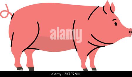 Schwein handgezeichnete Silhouette. Schweinefleischsymbol. Schwabenhafte Silhouette. Nutztier isoliert auf weißem Hintergrund. Stock Vektor
