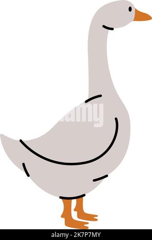Handgezeichnete Silhouette aus Gans. Gans-Symbol. Farmvögel isoliert auf weißem Hintergrund. Stock Vektor