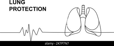 Menschliche Lungen mit Herzpuls eine Linie kontinuierliche Zeichnung. Menschliches Organ kontinuierliche eine Zeile Illustration. Vektor minimalistische lineare Illustration. Stock Vektor