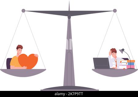 Symbol für Work-Life-Balance. Gesundes Leben und stressige Karriere auf Schuppen isoliert auf weißem Hintergrund Stock Vektor