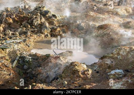 Gunnuhver geothermische Thermalquellen, Detail, Reykjanes Peninula, Island Stockfoto