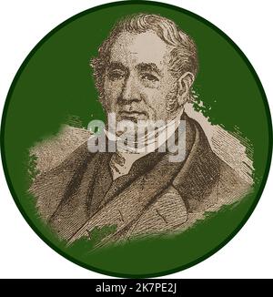 Ein Porträt des Eisenbahningenieurs George Stevenson aus dem 19.. Jahrhundert. George Stephenson ( 1781 – 1848) ist als der "Vater der Eisenbahn" oder "der Eisenbahnkönig" bekannt. Stockfoto