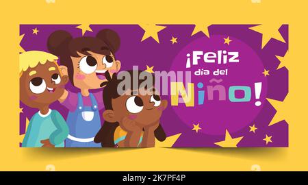 Wohnung Kinder s Tag spanisch horizontalen Banner Vektor Design Illustration Stock Vektor