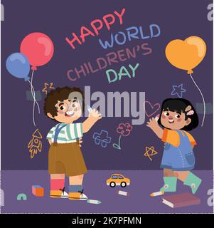 Handgezeichnete flache Welt Kinder Tag Vektor Design Illustration Stock Vektor