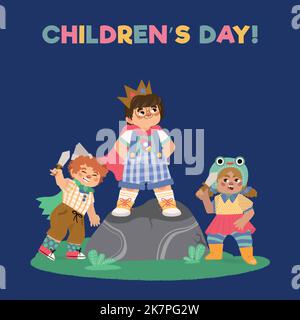 Handgezeichnete flache Welt Kinder Tag Vektor Design Illustration Stock Vektor