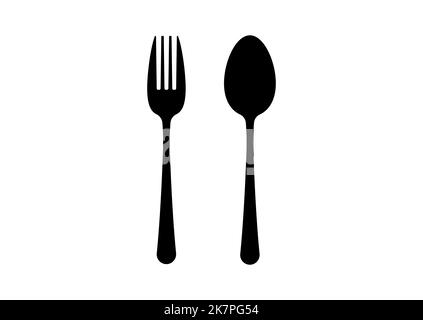 Gabel und Löffel Vektor-Symbol schwarz Besteck flach einfaches Design isoliert auf weißem Hintergrund. Stock Vektor