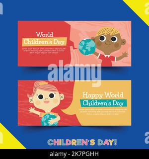 Handgezeichnete flache Welt Kinder s day horizontale Banner Set Vektor Design Illustration Stock Vektor