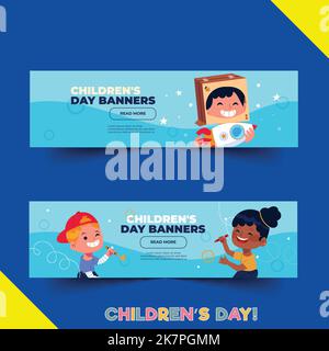 Handgezeichnete flache Welt Kinder s day horizontale Banner Set Vektor Design Illustration Stock Vektor