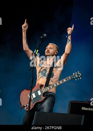 Billy Lunn von den Subways tritt am 27.. August 2022 beim Victorious Festival in Portsmouth auf. Stockfoto