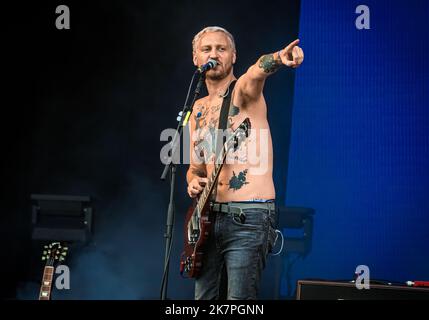 Billy Lunn von den Subways tritt am 27.. August 2022 beim Victorious Festival in Portsmouth auf. Stockfoto