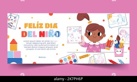 Wohnung Kinder s Tag spanisch horizontalen Banner Vektor Design Illustration Stock Vektor