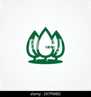 Kiefernbaum geformter Buchstabe G mit grüner Farbe. Vektorgrafik EPS.8 EPS.10 Stock Vektor