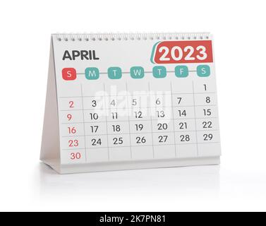 April 2023 Office Kalender isoliert auf Weiß Stockfoto