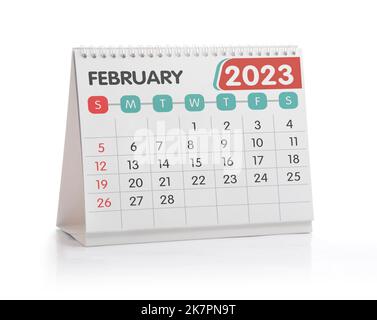 Februar 2023 Office Kalender isoliert auf Weiß Stockfoto