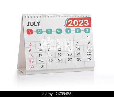 Juli 2023 Office Kalender isoliert auf Weiß Stockfoto