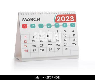 März 2023 Office Kalender isoliert auf Weiß Stockfoto