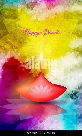 Happy Diwali Festival of Lights India Feier farbenfrohe Vorlage. Grafisches Bannerdesign der indischen Lotus Diya Öllampe, Aquarell Design Stock Vektor