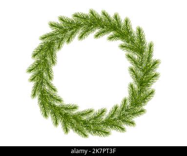 Weihnachtskranz aus realistischen Tannenzweigen. Weihnachtsbaum Zweige Rahmen für die Begrüßung Neujahr und Weihnachtskarten, Banner, Einladungen. Vektor Stock Vektor