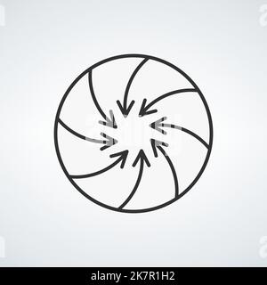 Mehrere Pfeile kreisen um das Symbol in der Mitte im Linienstil. Vektordarstellung auf weißem Hintergrund isoliert. Stock Vektor