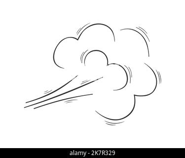 Von Hand gezogener Luftstrom oder Windstoß. Wirbeln, Gust, Rauch, Staub-Symbol im Doodle-Stil isoliert auf weißem Hintergrund. Vektordarstellung. Stock Vektor