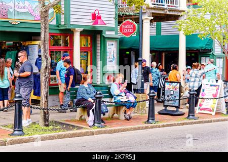 BAR HARBOR, MAINE - 1. September 2022: Bar Harbor, an der Küste von Maine, hat eine Bevölkerung von nur 5.000, aber Kreuzschiffe bringen 250.000 Touristen ein Stockfoto