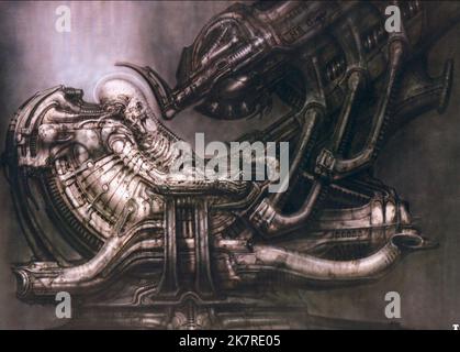 H. R. Giger Alien Artwork Film: Alien (USA/UK 1979) Regie: Ridley Scott 25 May 1979 **WARNUNG** Dieses Foto ist nur für den redaktionellen Gebrauch bestimmt und unterliegt dem Copyright von 20. CENTURY FOX und/oder des Fotografen, der von der Film- oder Produktionsfirma beauftragt wurde, und kann nur durch Publikationen im Zusammenhang mit der Bewerbung des oben genannten Films reproduziert werden. Eine obligatorische Gutschrift an 20. CENTURY FOX ist erforderlich. Der Fotograf sollte auch bei Bekanntwerden des Fotos gutgeschrieben werden. Ohne schriftliche Genehmigung der Film Company kann keine kommerzielle Nutzung gewährt werden. Stockfoto