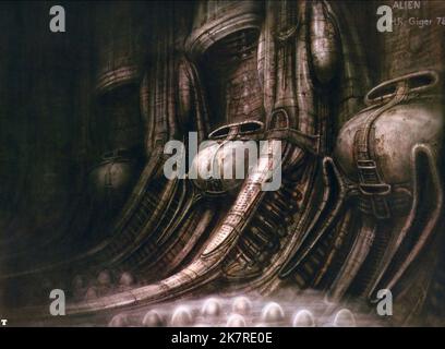 H. R. Giger Alien Artwork Film: Alien (USA/UK 1979) Regie: Ridley Scott 25 May 1979 **WARNUNG** Dieses Foto ist nur für den redaktionellen Gebrauch bestimmt und unterliegt dem Copyright von 20. CENTURY FOX und/oder des Fotografen, der von der Film- oder Produktionsfirma beauftragt wurde, und kann nur durch Publikationen im Zusammenhang mit der Bewerbung des oben genannten Films reproduziert werden. Eine obligatorische Gutschrift an 20. CENTURY FOX ist erforderlich. Der Fotograf sollte auch bei Bekanntwerden des Fotos gutgeschrieben werden. Ohne schriftliche Genehmigung der Film Company kann keine kommerzielle Nutzung gewährt werden. Stockfoto