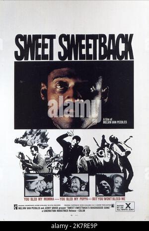 Filmplakat Film: Sweet Sweetback'S Baadassssss Song (1977) Regie: Melvin Van Peebles 23 April 1971 **WARNUNG** Dieses Foto ist nur für redaktionelle Zwecke bestimmt und unterliegt dem Copyright der CINEMATION INDUSTRIES und/oder des Fotografen, der von der Film- oder Produktionsfirma beauftragt wurde und darf nur durch Publikationen im Zusammenhang mit der Bewerbung des oben genannten Films reproduziert werden. Eine obligatorische Gutschrift an die CINEMATION INDUSTRIES ist erforderlich. Der Fotograf sollte auch bei Bekanntwerden des Fotos gutgeschrieben werden. Ohne schriftliche Genehmigung der Film Company kann keine kommerzielle Nutzung gewährt werden. Stockfoto