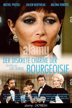 Delphine Seyrig Poster Film: Der diskrete Charme der Bourgeoisie (Le Charme discret de la Bourgeoisie) Charaktere: Simone Thevenot Fr 1972, Regie: Luis Bunuel 15. September 1972 **WARNUNG** Dieses Foto ist nur für redaktionelle Zwecke bestimmt und unterliegt dem Copyright von GREENWICH FILM PRODUCTIONS und/oder des Fotografen, der von der Film oder Production Company beauftragt wurde und darf nur von Publikationen im Zusammenhang mit der Bewerbung des oben genannten Films reproduziert werden. Eine obligatorische Gutschrift für GREENWICH-FILMPRODUKTIONEN ist erforderlich. Der Fotograf sollte auch bei Bekanntwerden des Fotos gutgeschrieben werden. Eine kommerzielle Nutzung kann nicht gewährt werden Stockfoto