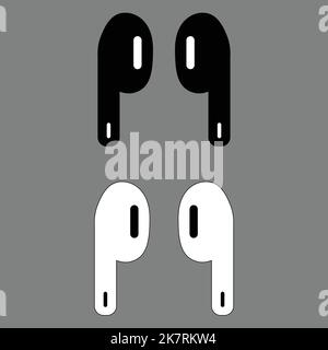 Zwei schnurlose Ohrhörer in schwarz-weißem flachem Design – Vektorgrafik Stock Vektor