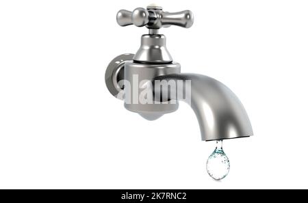 Wasserhahn isoliert auf weißem Hintergrund, 3D Rendering Stockfoto