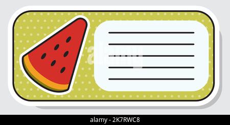 Notebook-Etikett. Eine Scheibe Wassermelone. Babyaufkleber. Vektorgrafik. Stock Vektor
