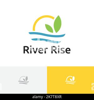 River Rise Morning Sun Leaf Eco Nature Simple Logo Stock Vektor