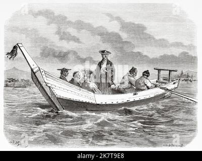 Sie segeln nach Yokohama, von wo aus der Autor später nach Frankreich, Japan, zurückkehren wird. Ein Abenteuer in Japan von Eugene Collache, 1868-1869 Stockfoto