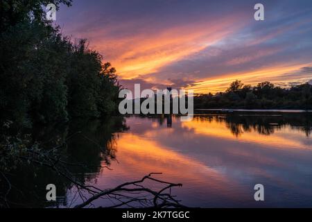 Sonnenuntergang über Ely, von den Roswell Pits aus gesehen Stockfoto