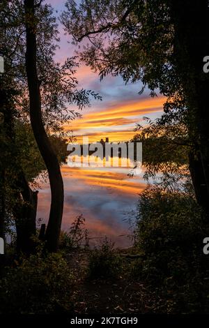 Sonnenuntergang über Ely, von den Roswell Pits aus gesehen Stockfoto