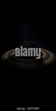 Satellit oder Mond umkreisen die Ringe des Planeten Saturn Stockfoto