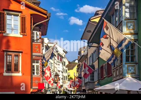 Blick auf die Straße in Zürich in der Schweiz Stockfoto