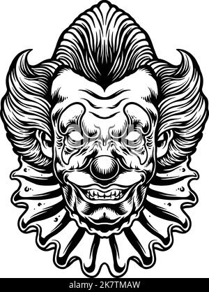 Gruselige Clown Clipart Übersicht Vektor-Illustrationen für Ihre Arbeit Logo, Merchandise T-Shirt, Aufkleber und Label-Designs, Poster, Grußkarten Stock Vektor