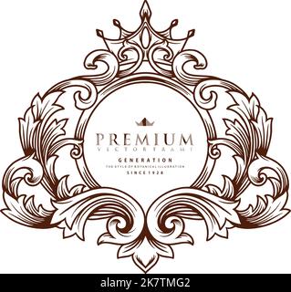 Premium Crown Floral Ellipse Badge Outline Vektor-Illustrationen für Ihre Arbeit Logo, Merchandise-T-Shirt, Aufkleber und Label-Designs, Poster Stock Vektor