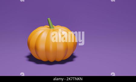 3D Rendering von Low-Poly-Kürbis vor violettem Hintergrund mit leerem Textraum Stockfoto