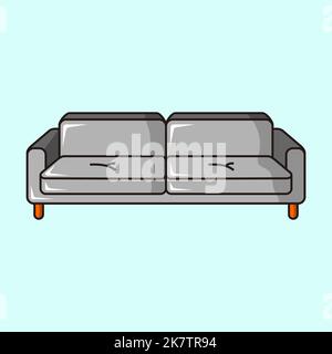 Sofa und Couch blau bunte Cartoon-Vektor. Sofa mit Freizeitmöbeln. Komfortable Lounge für die Inneneinrichtung. Modernes Modell der Sofa-Ikone. Luxus-Diwan Stockfoto