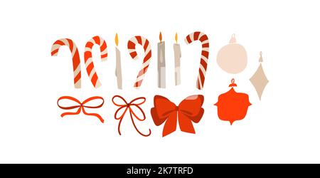 Handgezeichnete Vektor abstrakte Grafik Frohe Weihnachten und glückliches neues Jahr Cliparts Illustrationen von niedlichen Weihnachten Candy Cane Sammlung Set isoliert.Merry Stock Vektor