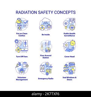 Symbole für das Strahlenschutzkonzept gesetzt Stock Vektor