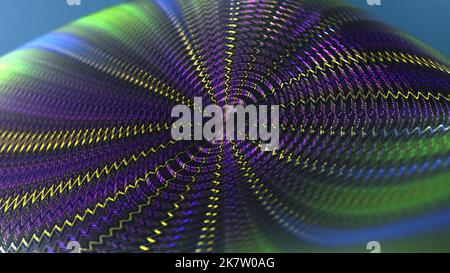 3D Rendering von abstraktem Objekt in hyperrealistischer Szene mit buntem Streifenmuster und Struktur. Stockfoto